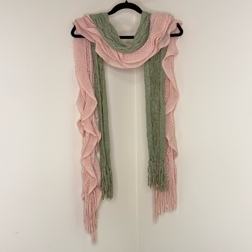 Ruffled Pink & Chic Green Scarf Set (2 Pc) | Elegant Feminine Cottagecore Accent